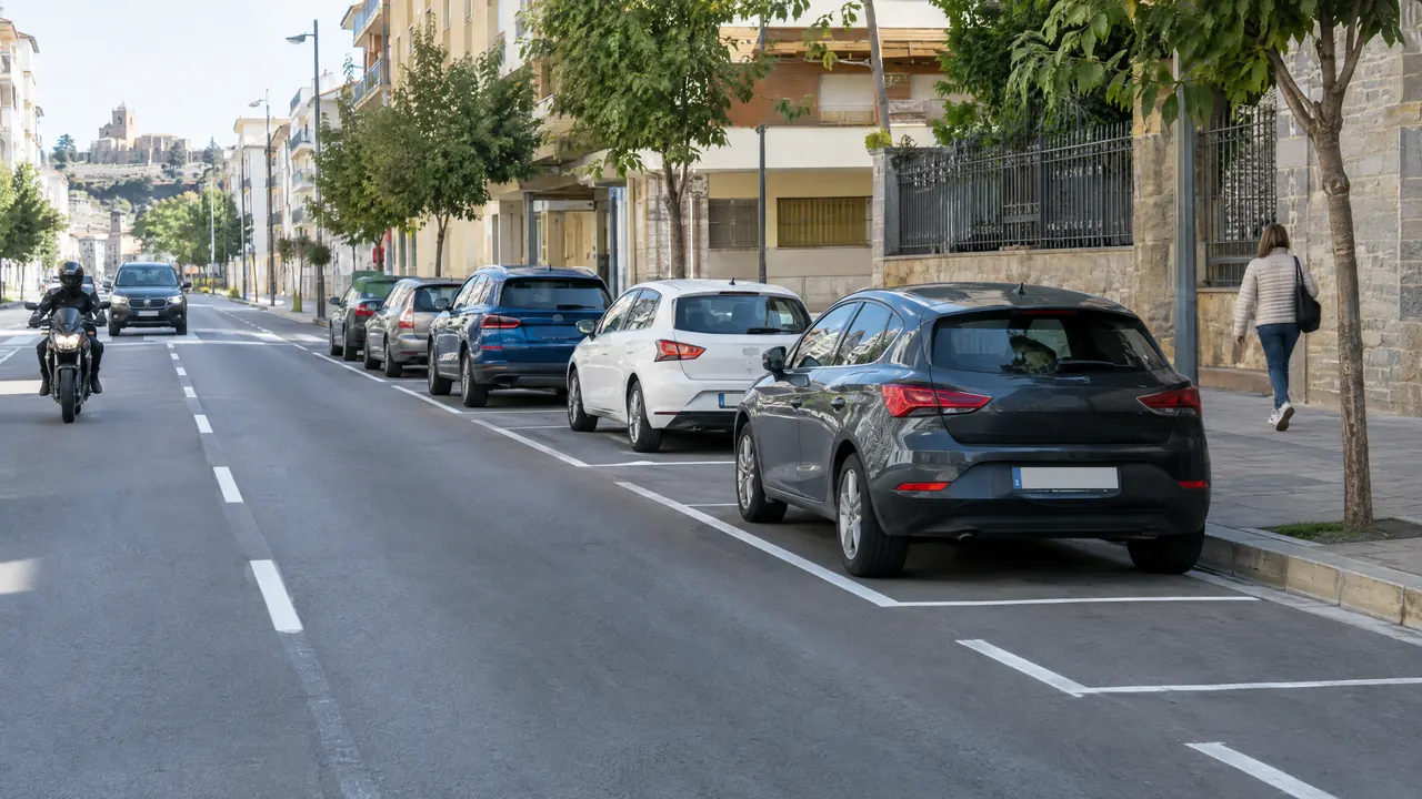 Ejemplo de estacionamiento en una vía española