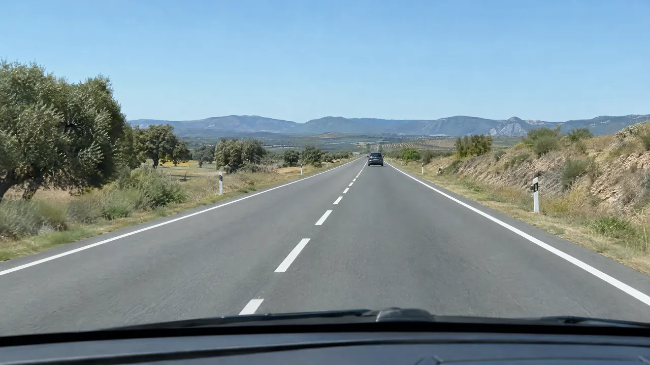 Ejemplo de línea discontinua en una vía española