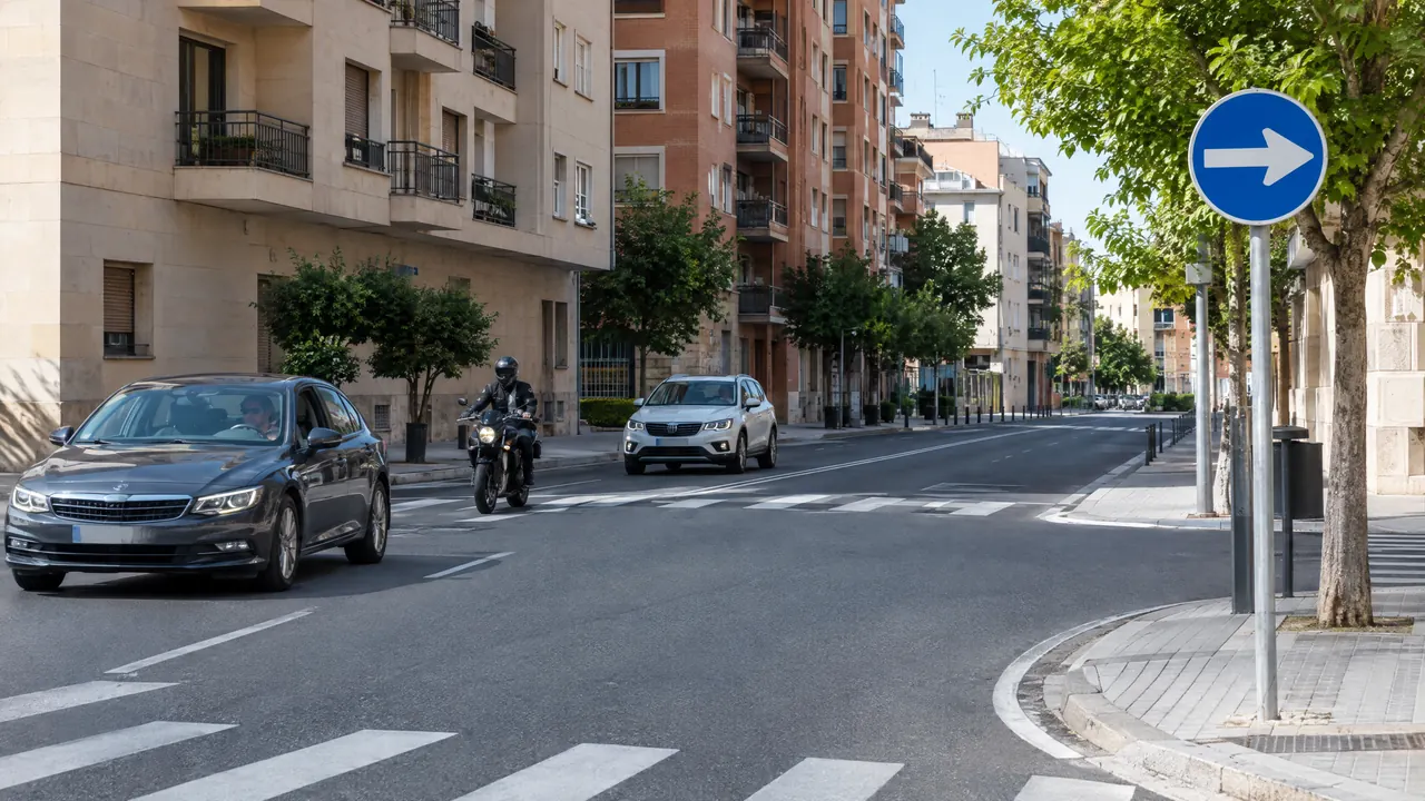 Ejemplo de señal de obligación en una vía española