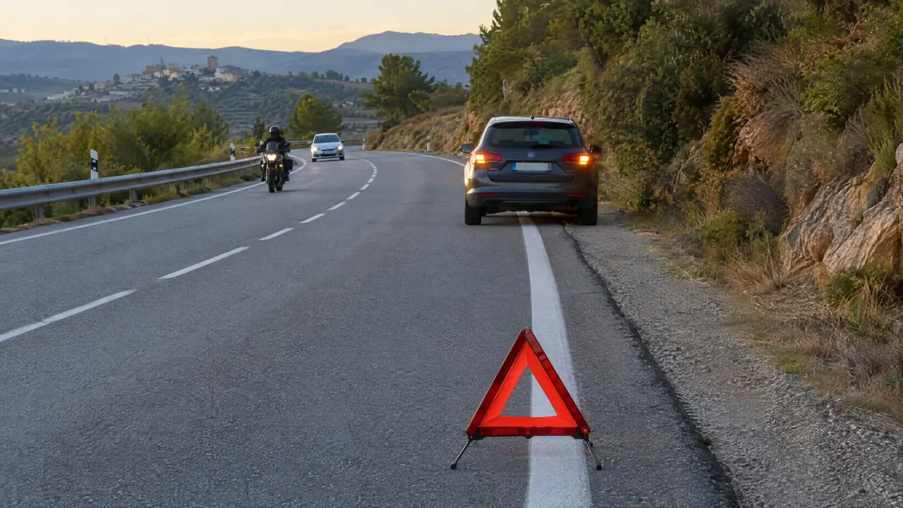 Ejemplo de triángulos de preseñalización en una vía española